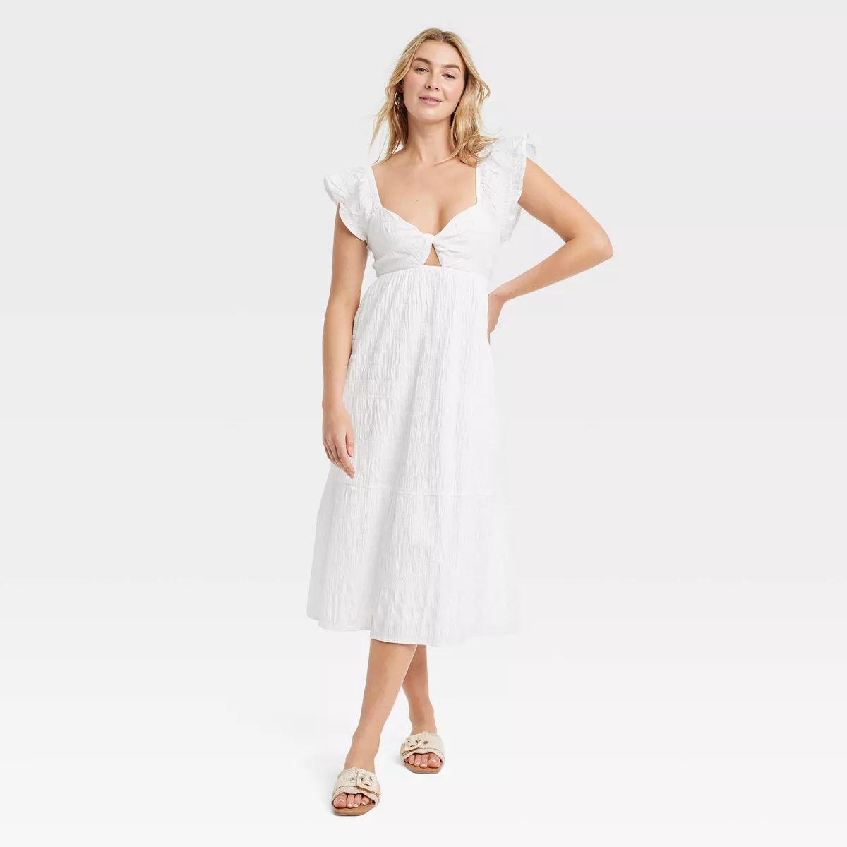 Women's Flutter Short Sleeve Midi A-Line Dress - Universal Thread™ White L | Target