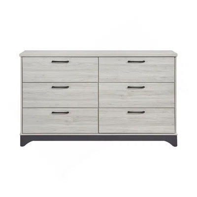 Contemporary 6-Drawer Storage Dresser Wooden Bedroom Furniture 1Pc Two-Tone Finish White Oak And Gray | Wayfair North America