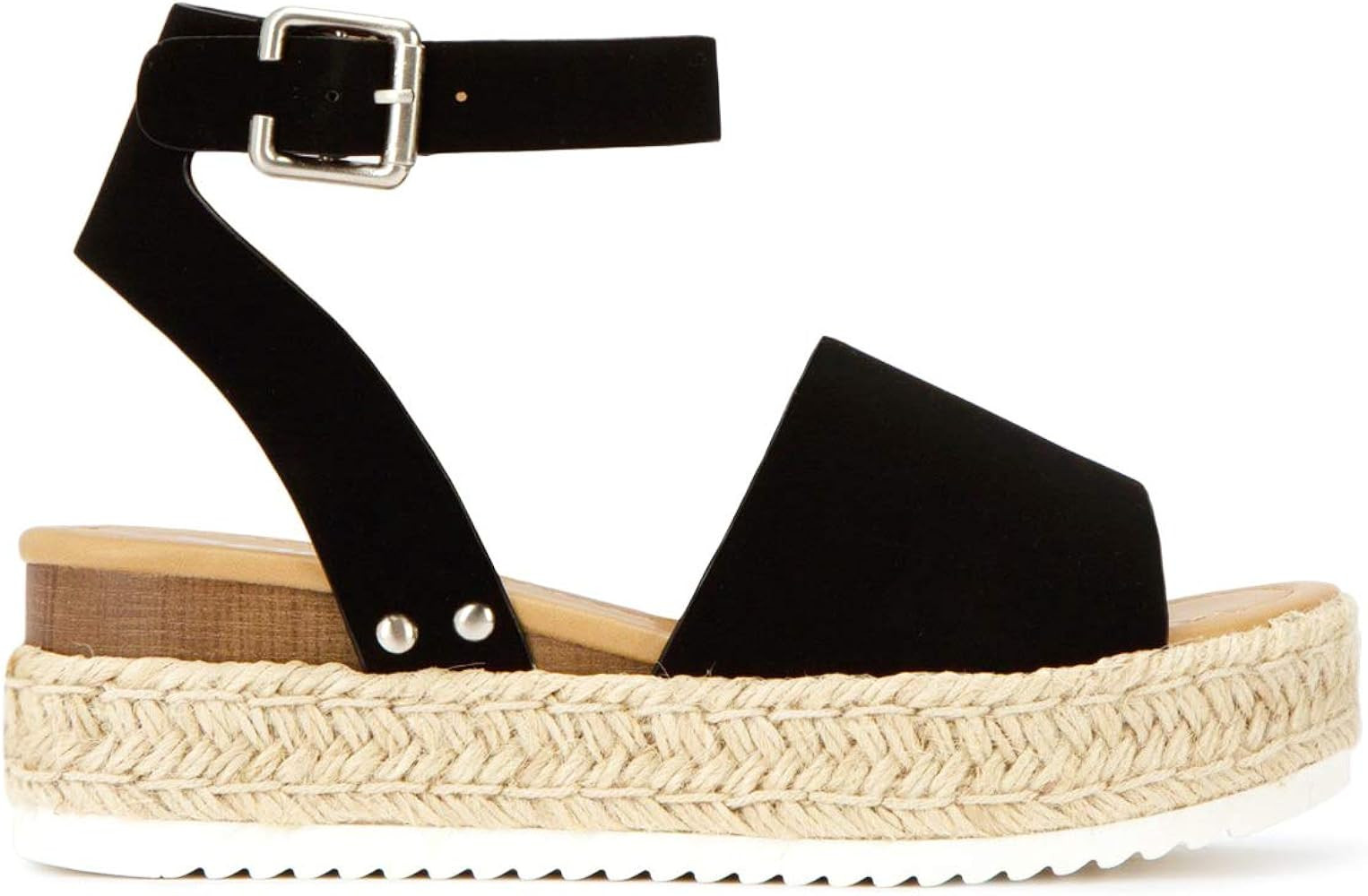 SODA Topic Casual Espadrilles Trim Rubber Sole Flatform Studded Wedge Buckle Ankle Strap Open Toe Sa | Amazon (CA)