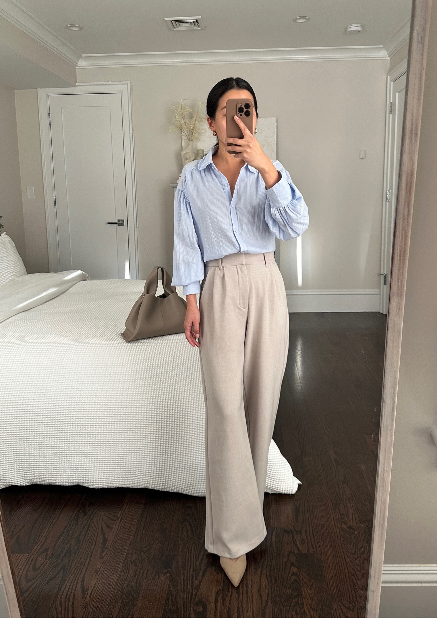 work outfits for women // wide leg pants office style 

•Vici scallop blue stripe blouse xs - nearly sold out so I’ve linked similar options too. I have the Everlane shirt in 2 colors and it’s a great staple 
•Abercrombie pants xs/24 short 
•H&M slingbacks 4 (fits like a snug 5) - their updated versions linked
•Polene bag 
•Boll & Branch waffle duvet set

#petite business casual office style workwear 

#LTKstyletip #LTKworkwear #LTKSeasonal