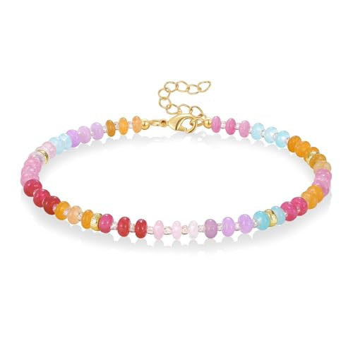 KissYan Beaded Ankle Bracelet for Women, Colorful Natural Gemstone Anklet, Waterproof Handmade Beach Summer Jewelry Gifts(NF) | Amazon (US)