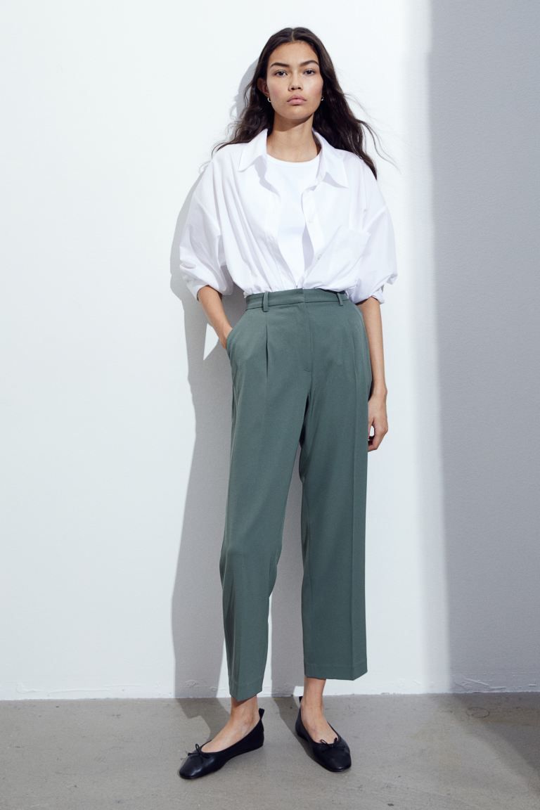 High-waist Dress Pants - Dark green - Ladies | H&M US | H&M (US + CA)