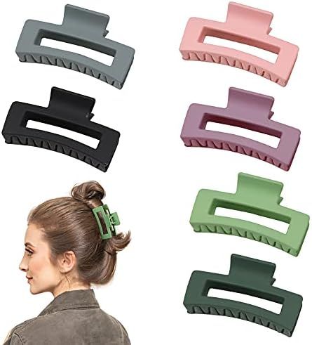 Hair Claw Clips, 6PCS Strong Hold Rectangle Claw Hair Clips Bright Color Hair Jaw Clamp Non-Slip ... | Amazon (US)