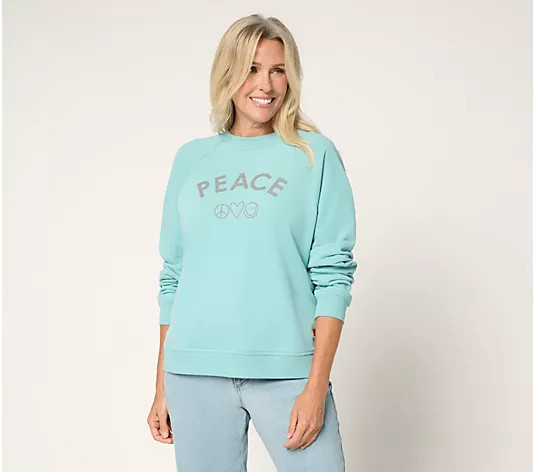 Peace Love World Crewneck Affirmation Pullover - QVC.com | QVC
