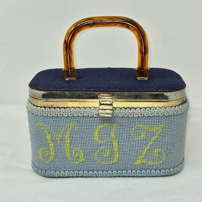 VTG JULIUS RESNICK JR FLORIDA NEEDLEPOINT BOX PURSE LUCITE HANDLE EMBROIDER MJZ | eBay US