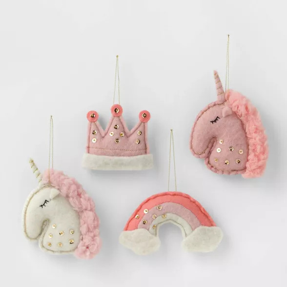 4ct Felt Unicorn & Rainbow Christmas Ornament Set - Wondershop™ | Target