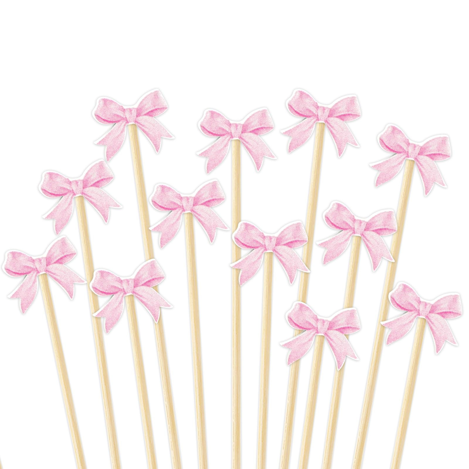 100Pcs Pink Bow Cocktail Pick Cute Bowknot Toothpick Long Cocktail Appetizer Skewer for Fruit Dri... | Amazon (US)