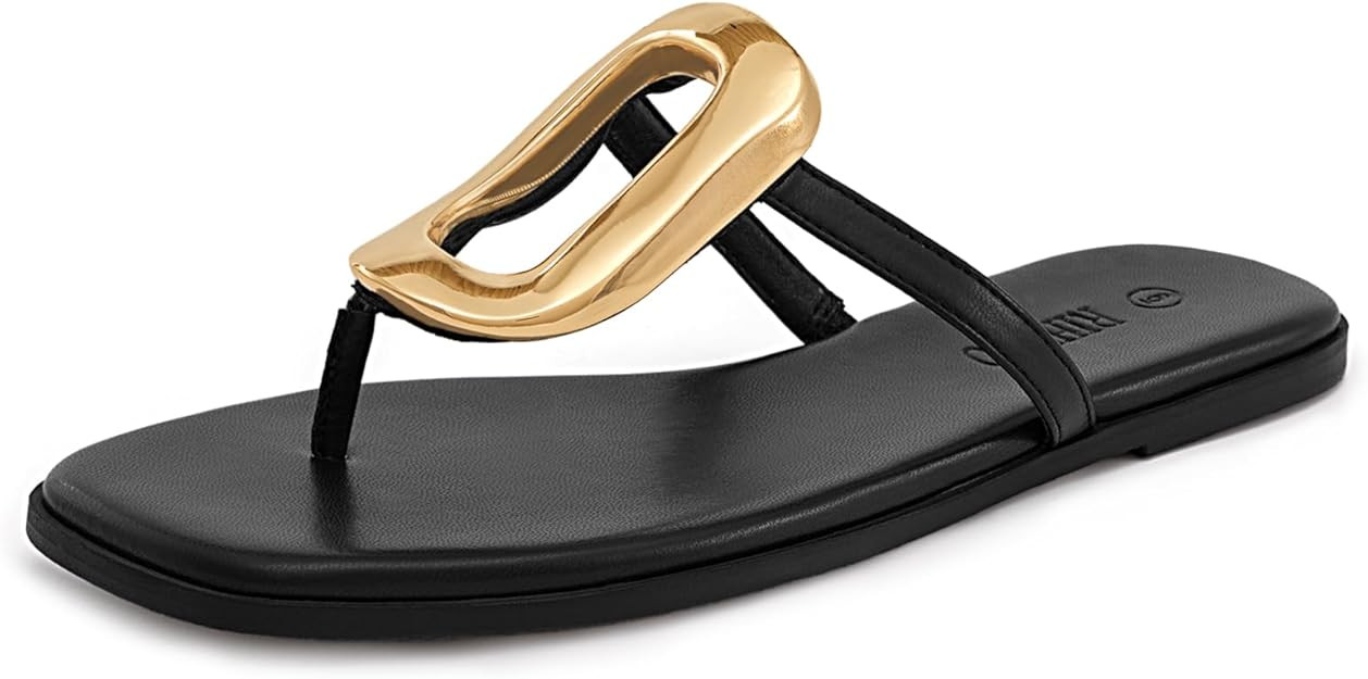 Rihero Flip Flops for Women Comfortable Square Toe Flat Sandals Slip On Summer Beach Slide Sandal... | Amazon (US)