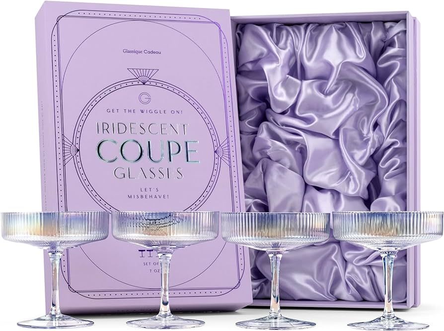 GLASSIQUE CADEAU Vintage Art Deco Iridescent Coupe Glasses | Set of 4 | 7 oz Rainbow Colored Cocktai…See more | Amazon (US)
