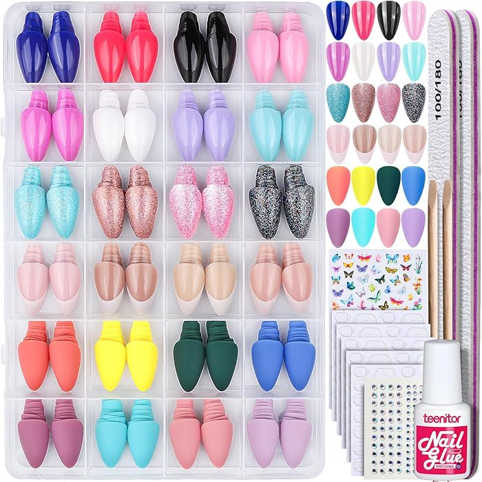 Teenitor Press on Nails Almond, 24Pack 576Pcs Short Almond Press on Nails, Matte Glossy French Ti... | Amazon (US)