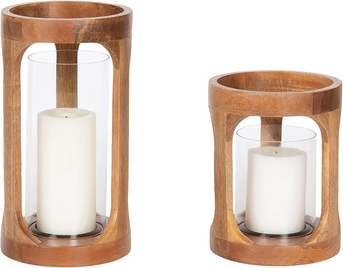Kate and Laurel Dahl Modern Two-Piece Candle Holder Set, 7 x 12 and 7 x 9, Natural Wood, Transiti... | Amazon (US)