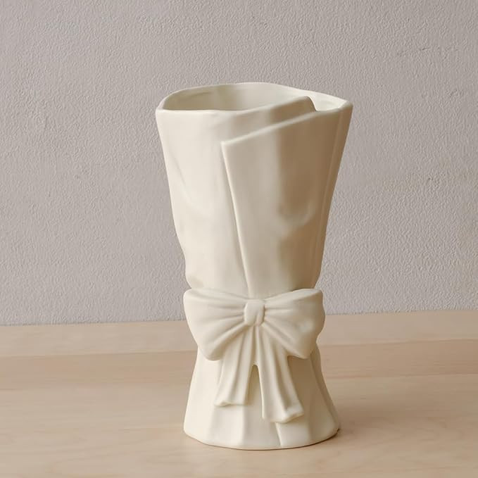 Bow Vase for Home Decor, Ceramic Flower Vase for Wedding, Matte Crème, H10 × W5.7 | Amazon (US)