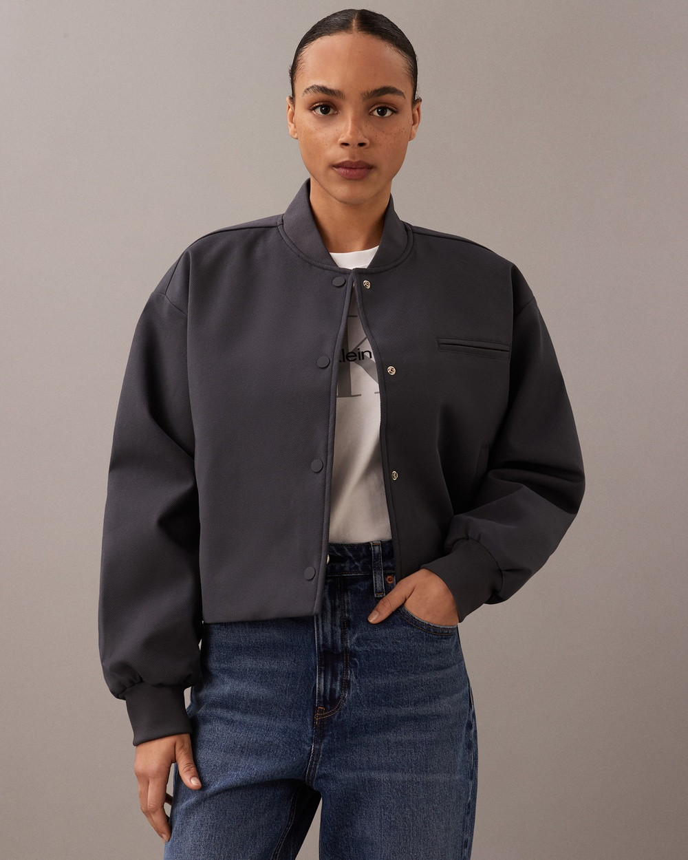 Calvin Klein Jeans - Cropped Bomber Jacket - Coats & Jackets (INDIA INK) Cropped Bomber Jacket | THE ICONIC (AU & NZ)
