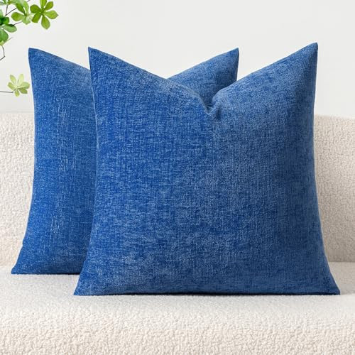 MIULEE Pack of 2 Couch Throw Pillow Covers 18x18 Inch Soft Royal Blue Chenille Pillow Covers for Sofa Living Room Solid Dyed Pillow Cases | Amazon (US)