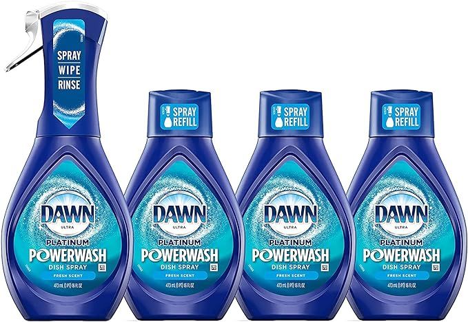 Dawn Platinum Powerwash Dish Spray, Dish Soap, Fresh Scent Bundle, 1 Spray (16oz) + 3 Refills (16... | Amazon (US)
