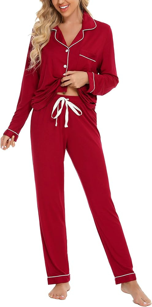 Samring Pajamas Women's Long Sleeve Sleepwear Button Down Pj Sets Soft Loungewear Pajama Set for ... | Amazon (US)