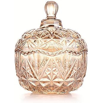 Amber Crystal Glass Candy Snack Jar Fall Candy Dish Embossed Luxury Cookie Buffet Canister With L... | Amazon (US)
