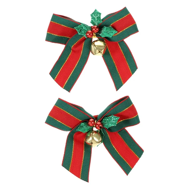 Holiday Time Red and Green Stiped Bow Hair Clips, 1 Pair - Walmart.com | Walmart (US)