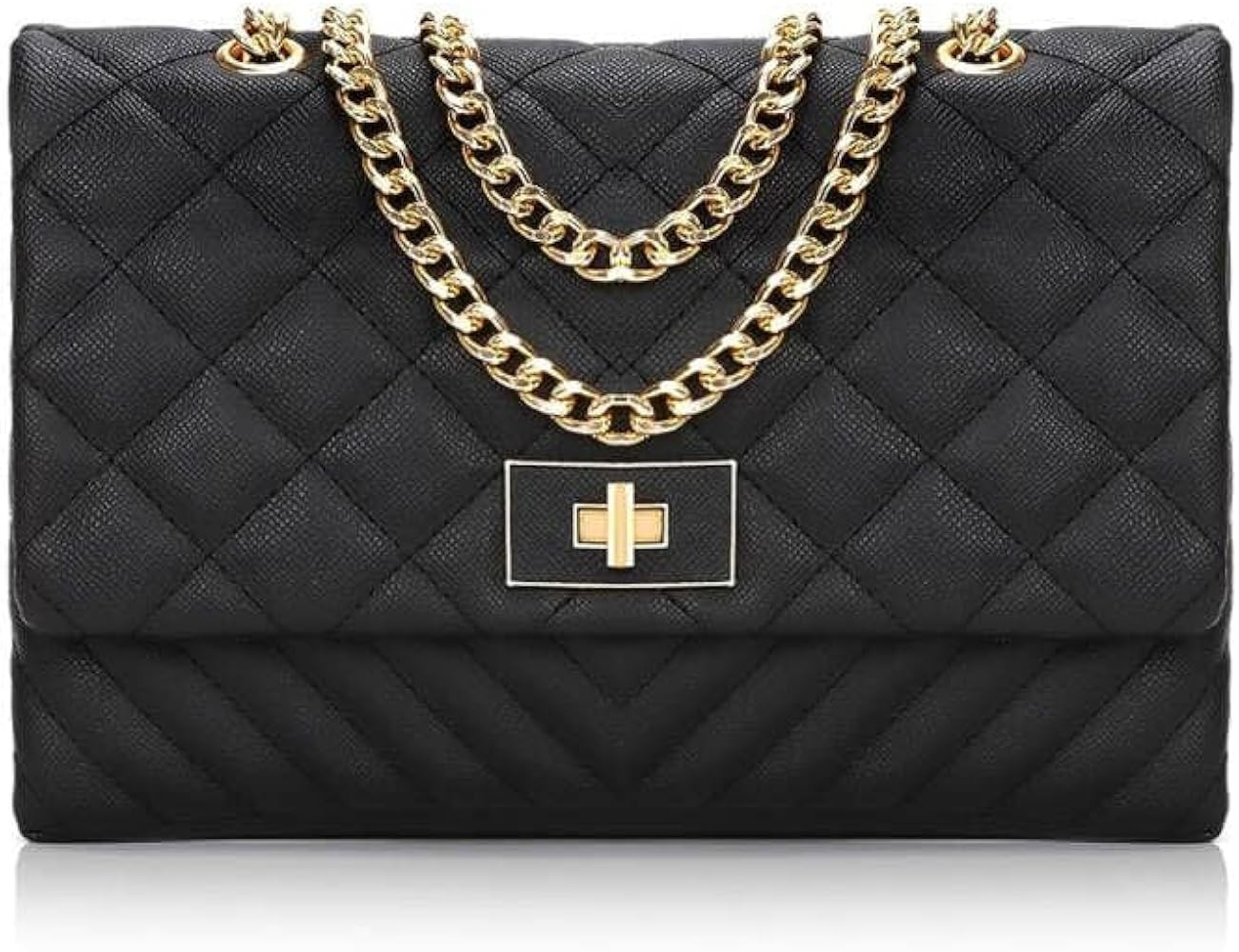 Leather Quilted Crossbody Bags for Women Trendy Chain Crossbody Purse Designer Handbags Clutch Purse | Amazon (US)