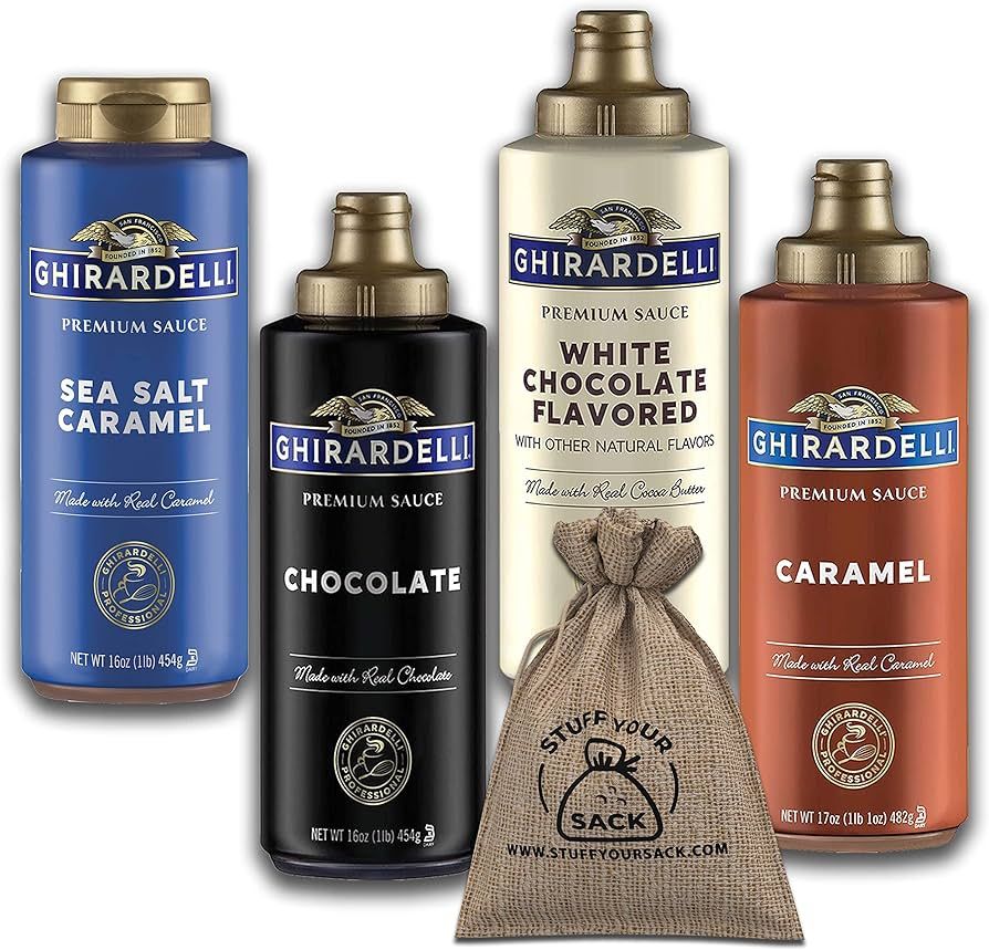 Ghirardelli Sauce Variety Pack | 4 Flavors - 16 OZ Black Label Chocolate, Caramel, Sea Salt Caram... | Amazon (US)