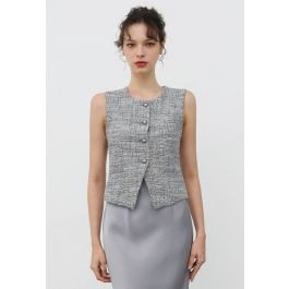 Swanky Button Down Tweed Vest in Grey | Chicwish