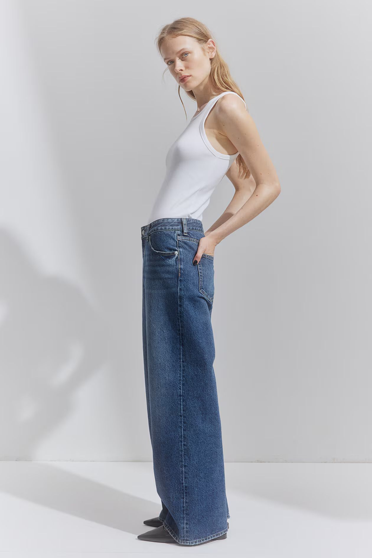 Wide-cut Jeans - Regular waist - Long - Dark denim blue - Ladies | H&M US | H&M (US + CA)