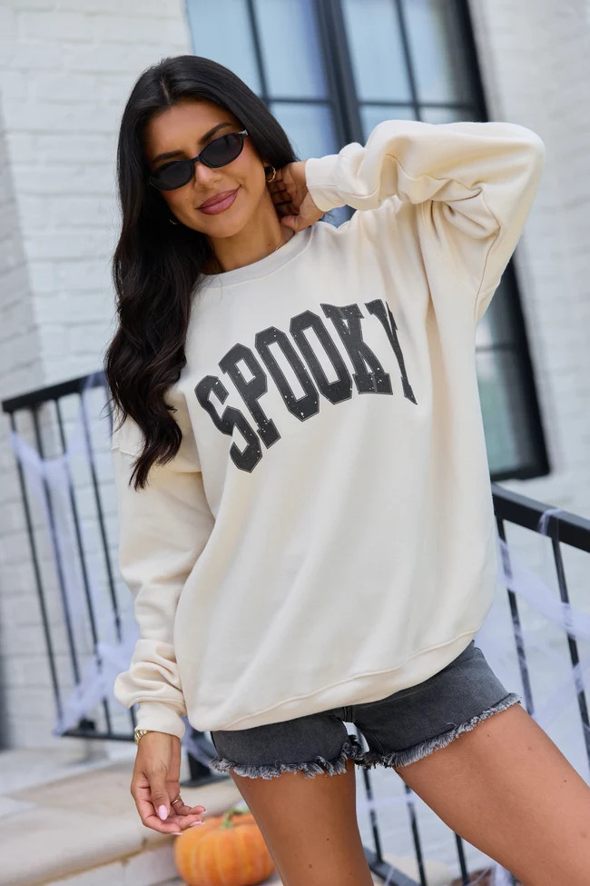 Spooky Block Cream Graphic Sweatshirt | Pink Lily