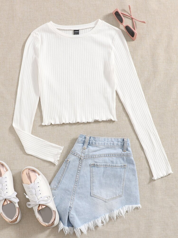 SHEIN Lettuce Trim Solid Top | SHEIN