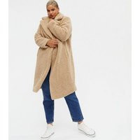 Curves Camel Teddy Long Coat New Look | New Look (UK)