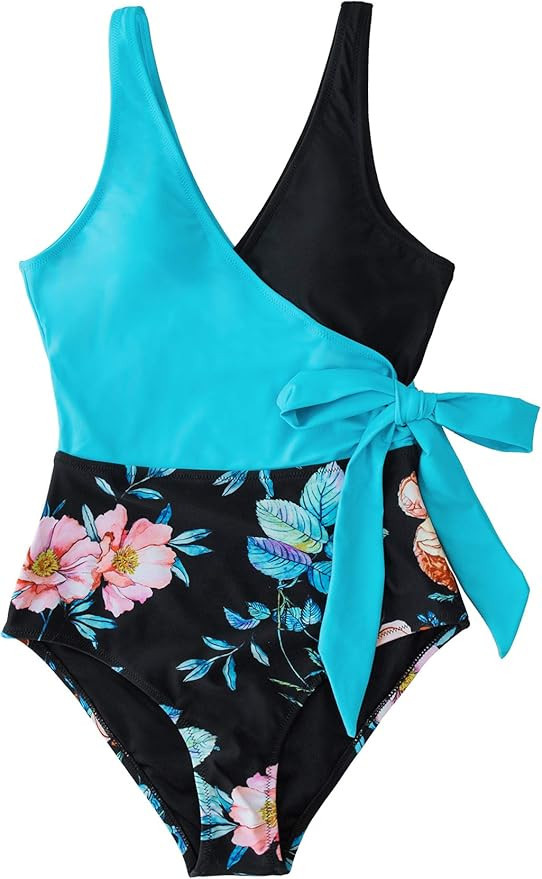 CUPSHE Women's One Piece Swimsuit Wrap Color Block Tie Side Bathing Suit | Amazon (US)