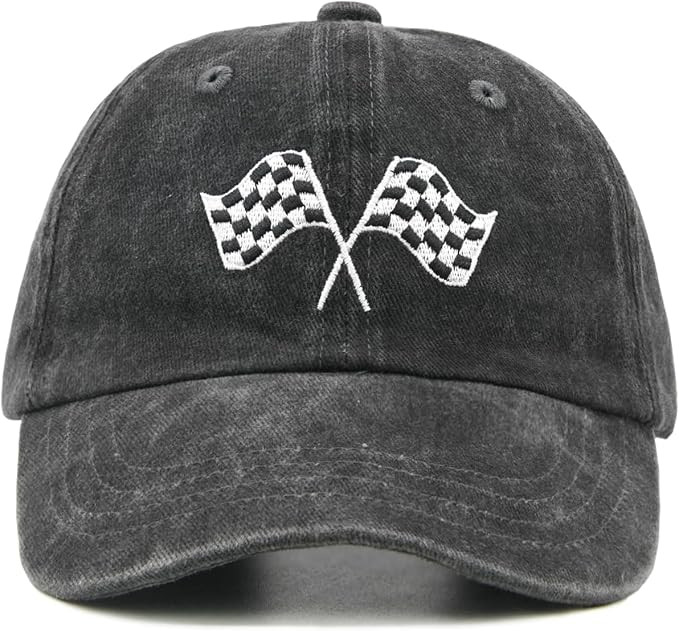 Kids Racing Car Flag Hat for Toddler Boys Ages 2-6, Adjustable Embroidered Washed Race Car Baseba... | Amazon (US)
