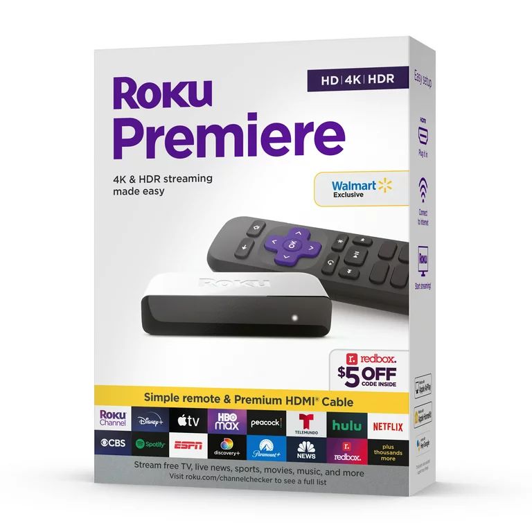 Roku Premiere | 4K/HDR Streaming Media Player with Premium High Speed HDMI Cable and Simple Remot... | Walmart (US)