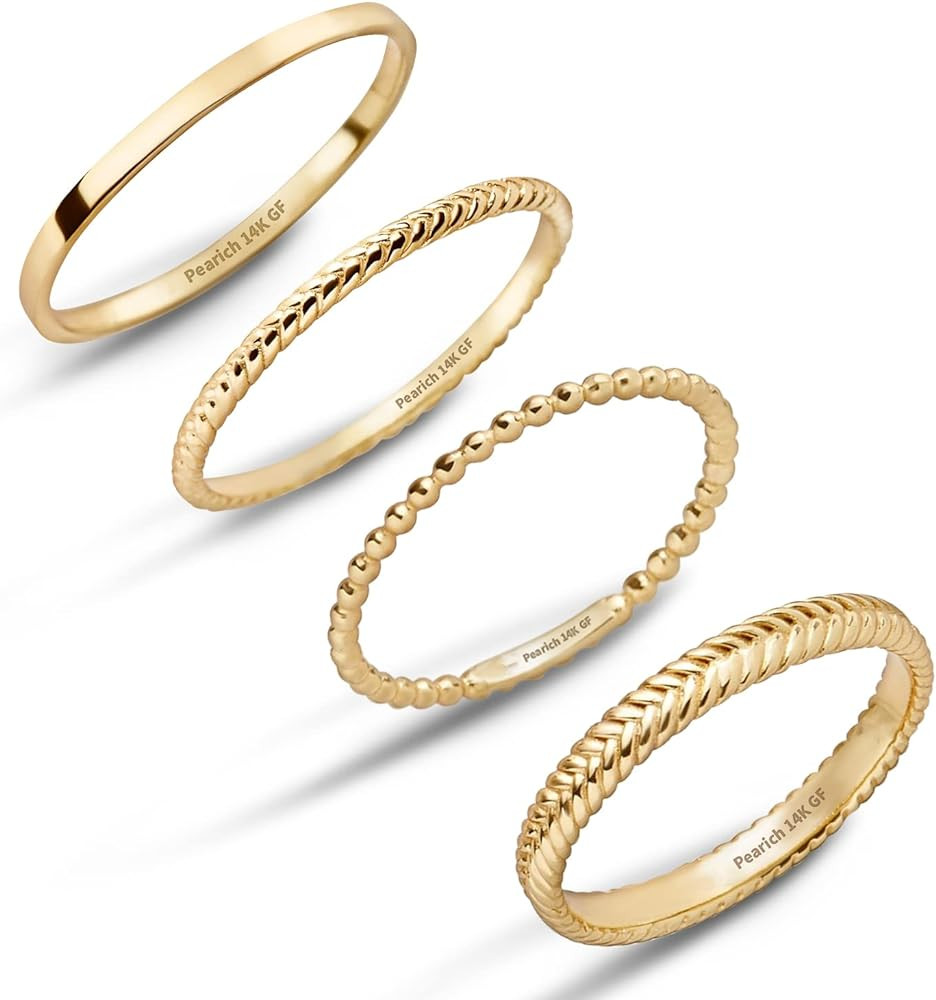 14K Gold Filled Rings Band Rings for Women Thin Gold Ring Plain Statement Band Ring Comfort Fit S... | Amazon (US)