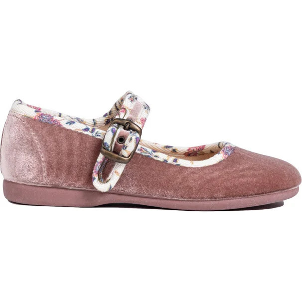 Floral Velvet Mary Janes, Pink | Maisonette