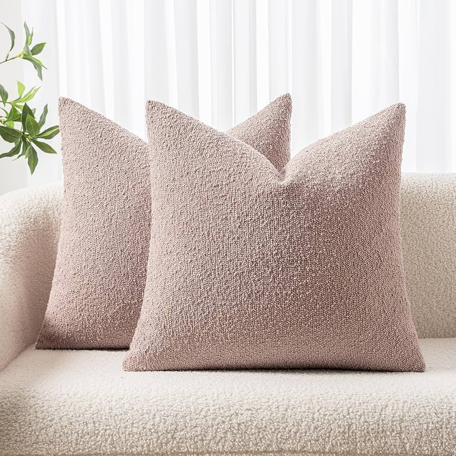 Woaboy Pack of 2 Boucle Throw Pillow Covers Textured Square Decorative Pillowcases Accent Solid C... | Amazon (US)