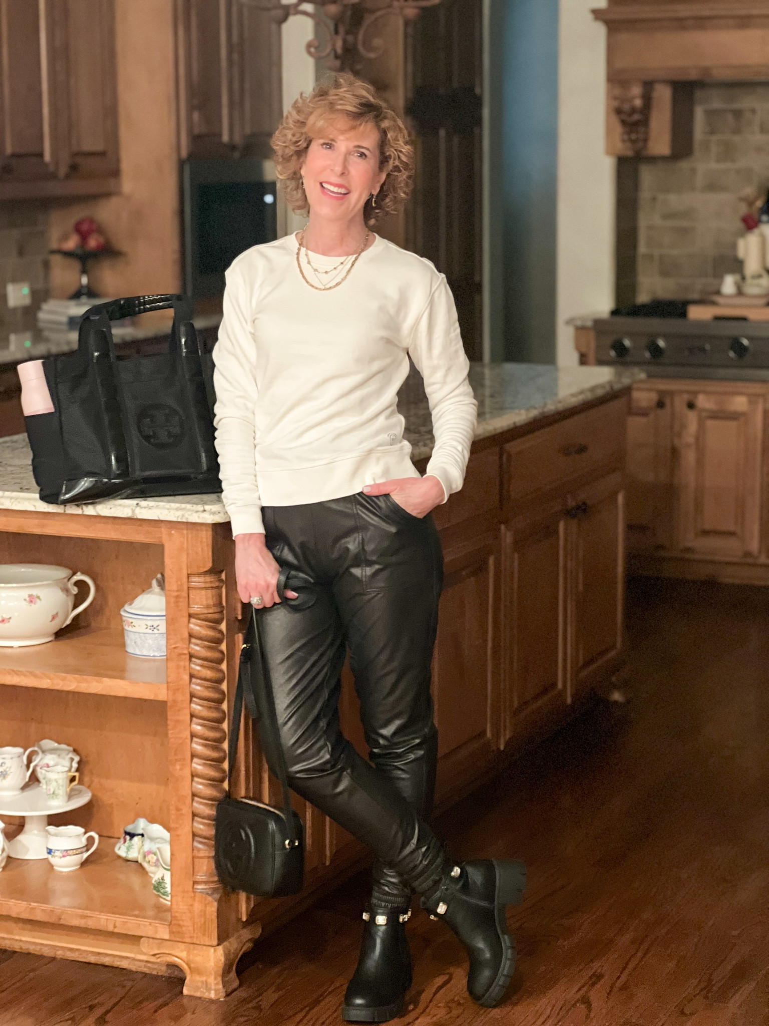 Faux leather joggers, Cream sweatshirt, ivory sweatshirt, black booties. Black jeweled booties, Gucci dupe booties, black earrings, gold necklaces

These faux leather joggers are everything! They’re so warm in the winter! I paired them with an off white sweatshirt and Gucci dupe bejeweled black booties. Finished off with gold jewelry.

#LTKSeasonal #LTKstyletip #LTKshoecrush