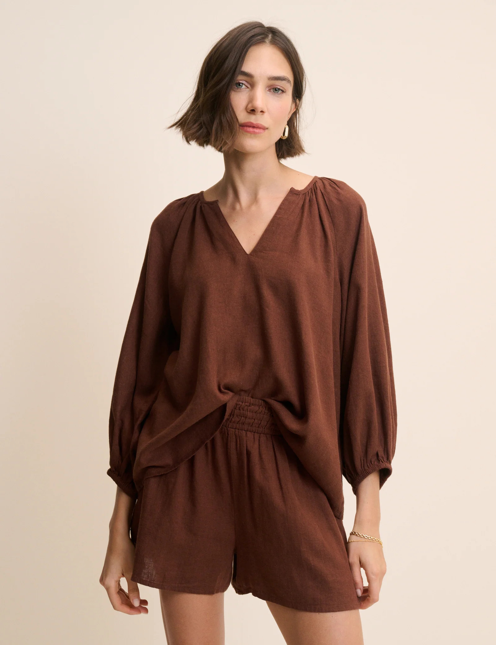 Brown Linen-Blend Blouse | Nobody's Child