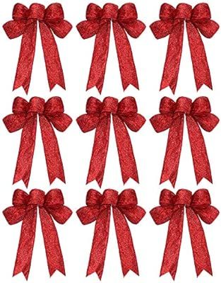 WILLBOND 9 Pieces Christmas Ribbon Bows Glitter Christmas Bow Christmas Wreath Bow for Christmas ... | Amazon (US)