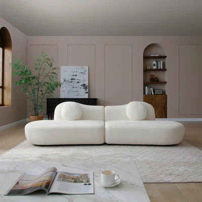 Modern Curved Modular Sofa, Boucle 3-Seater Sofa For Living Room, Bedroom, White Color, Crescent Shape And Butterfly Backrest Make The Whole Space Ful | Wayfair North America