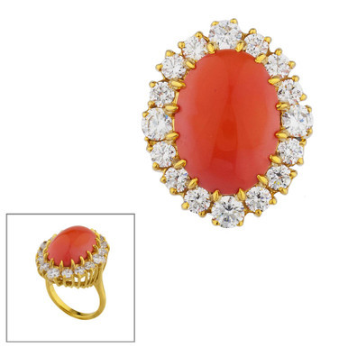 18ct OVAL CABACHON RING F1344-CORAL-CZ-14K | Fantasia by DeSerio