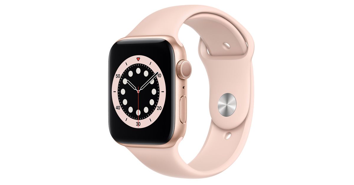 Apple Watch Series 6 GPS, 44mm Gold Aluminum Case with Pink Sand Sport Band - Regular | Apple (US)