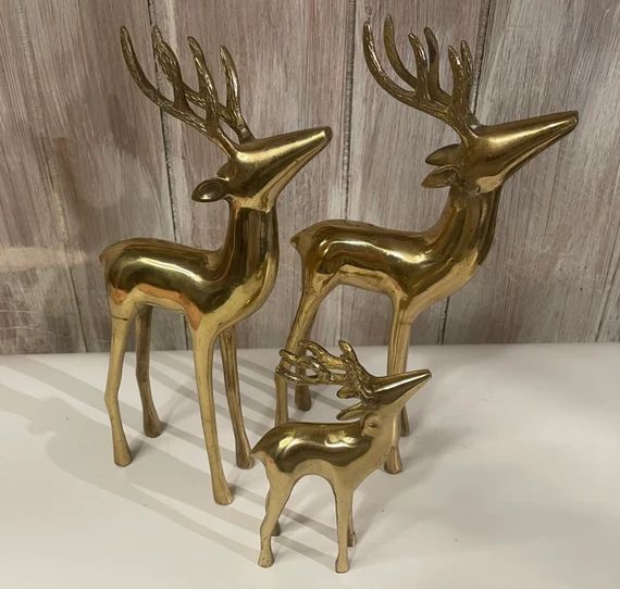 Trio of Large Brass Reindeer Mid Century Modern Vintage - Etsy | Etsy (US)