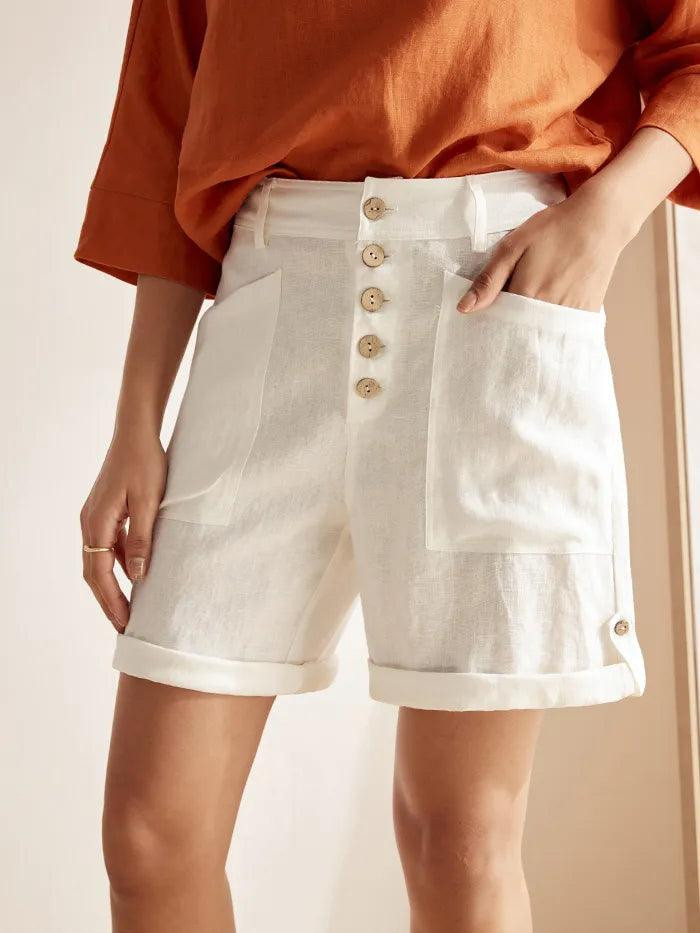 Linen Button-Fly Shorts | Women's Relaxed Fit Trousers | LINTICO