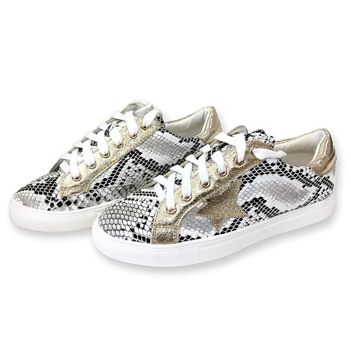 Women Classic Two Tone Star Lace up Fashion Sneakers-Half Size Small | Amazon (US)