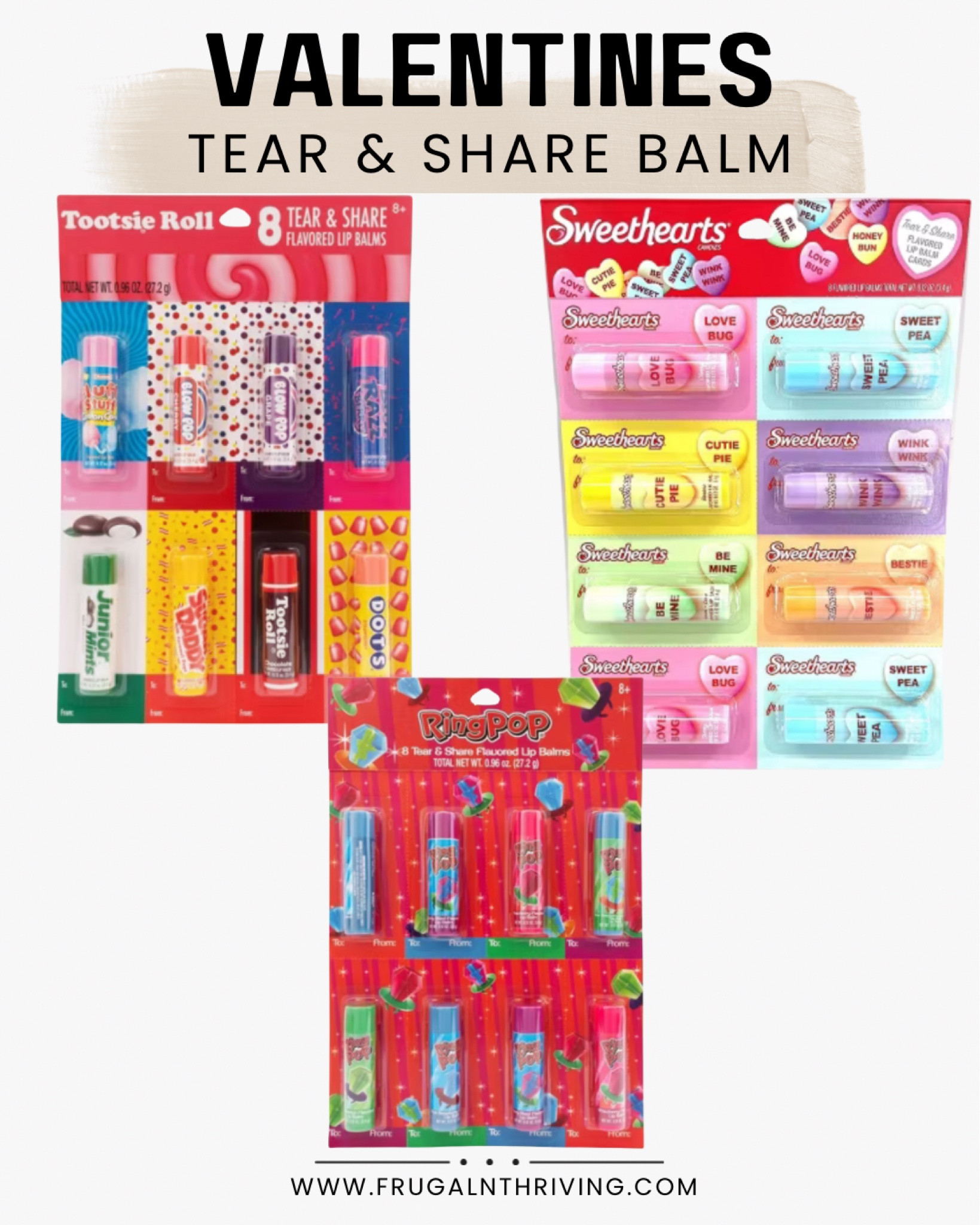 These Tear & Share lip balms make perfect Valentine’s Day treats for the classroom! I've spotted them in various flavors at Target and Walmart.

#LTKParties #LTKGiftGuide #LTKKids