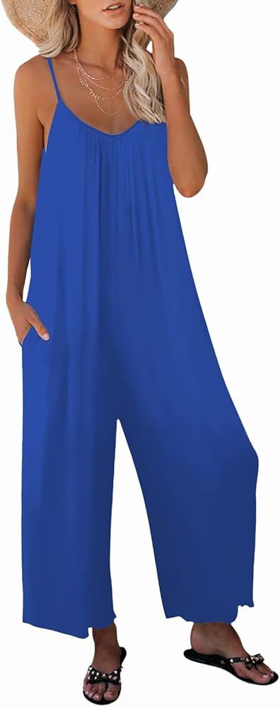 snugwind Womens Casual Sleeveless Strap Loose Adjustable Jumpsuits Stretchy Long Pants Romper wit... | Amazon (US)