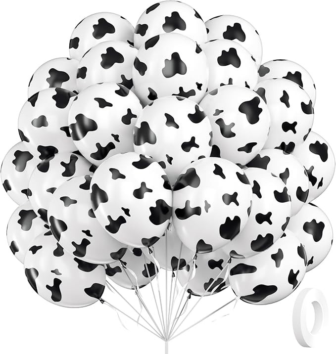 60pcs Cow Print Balloons, Latex Cow Balloons for Farm Cowboy Cowgirl Rodeo Western Baby Shower Bi... | Amazon (US)