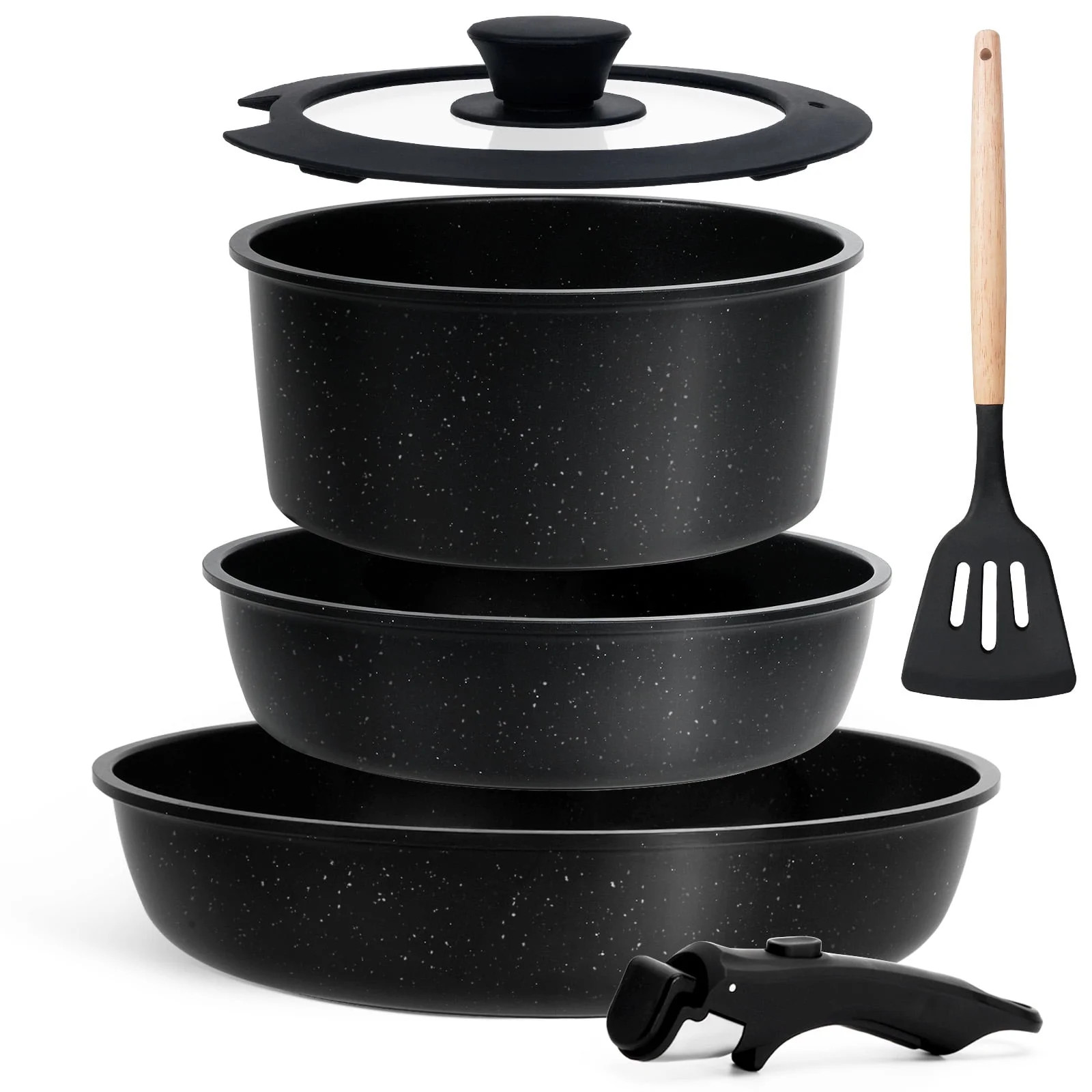 Kikcoin Pots and Pans Set, 6 Pcs Nonstick Pots and Pans with Removable Handle, Space-Saving Cookw... | Walmart (US)