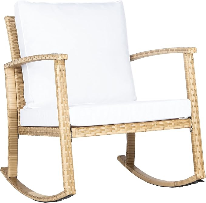 SAFAVIEH Outdoor Collection Daire Woven Natural/White Cushion Rocking Chair for Patio Porch Backy... | Amazon (US)