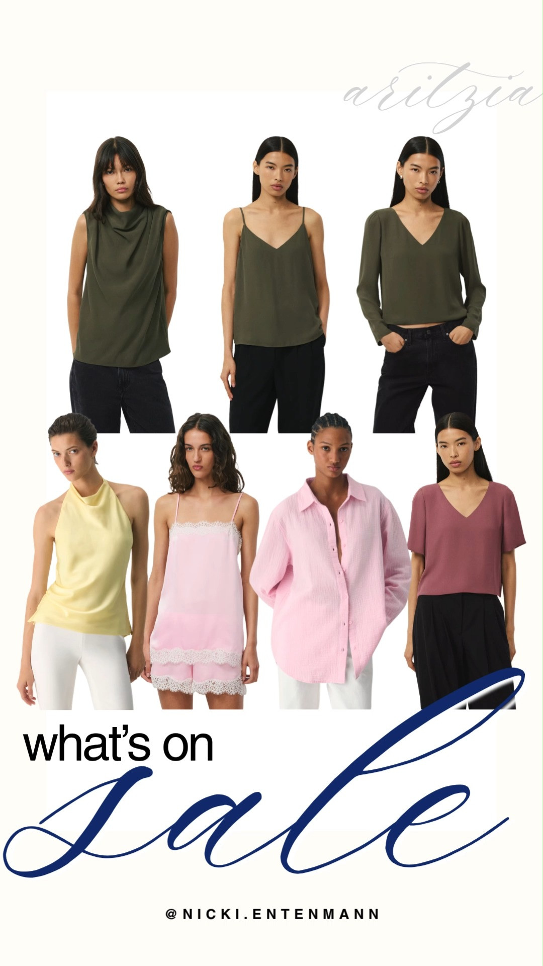 Shop selected tops on sale now at Aritzia to refresh your fall wardrobe. This curation features elevated olive green camis, refined high-neck halter tops, delicate lace-trimmed camisoles, and oversized relaxed button-downs. It is the perfect chance to snag versatile, high-quality tops for seamless seasonal layering.

#aritzia #aritziastyle #aritziasale #fallfashion #salealert #shoppingdeal #preppycasual 

 #LTKootd #LTKSaleAlert #LTKTravel